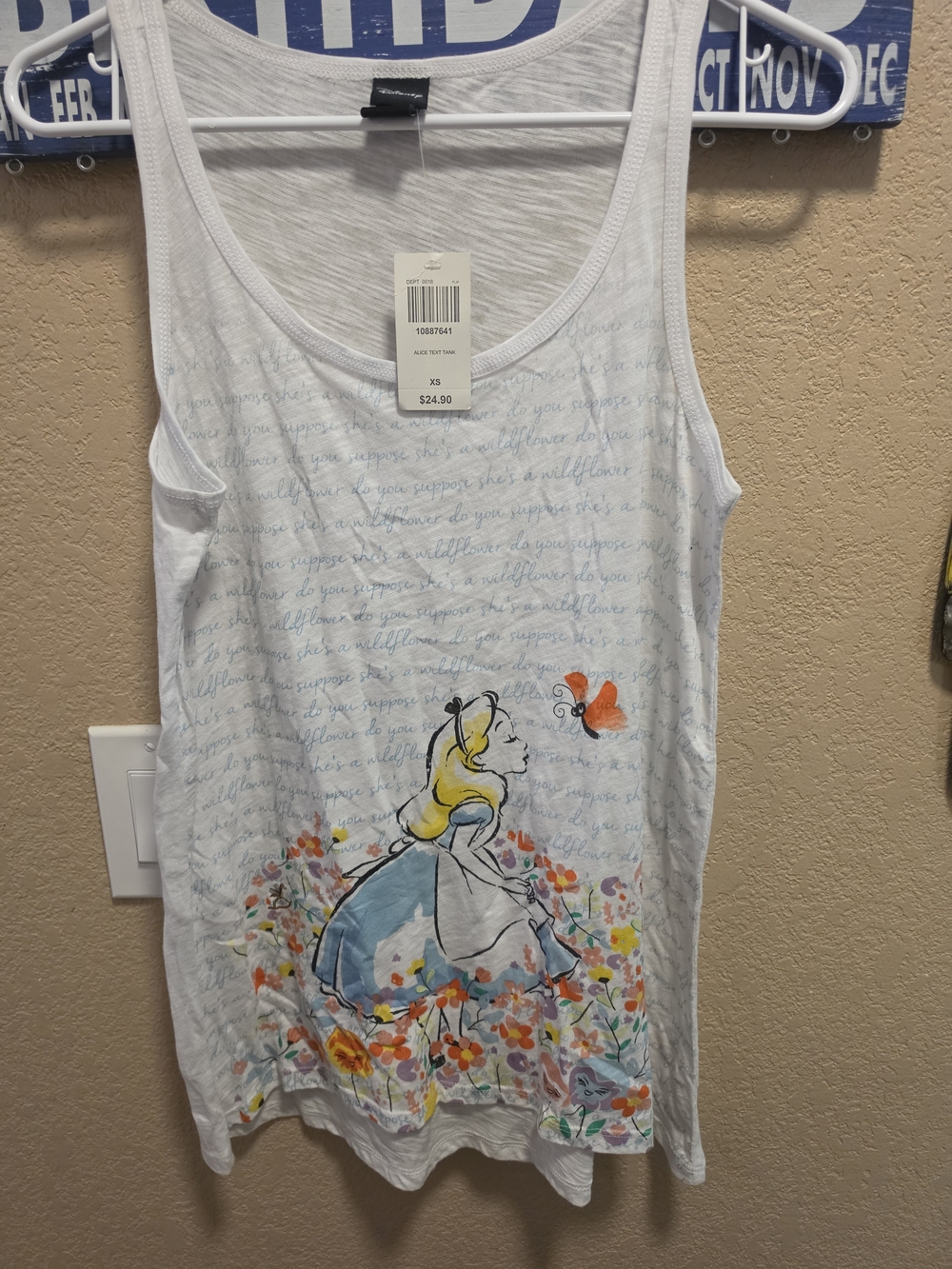 Hot Topic White Alice in Wonderland Floral Tank Top